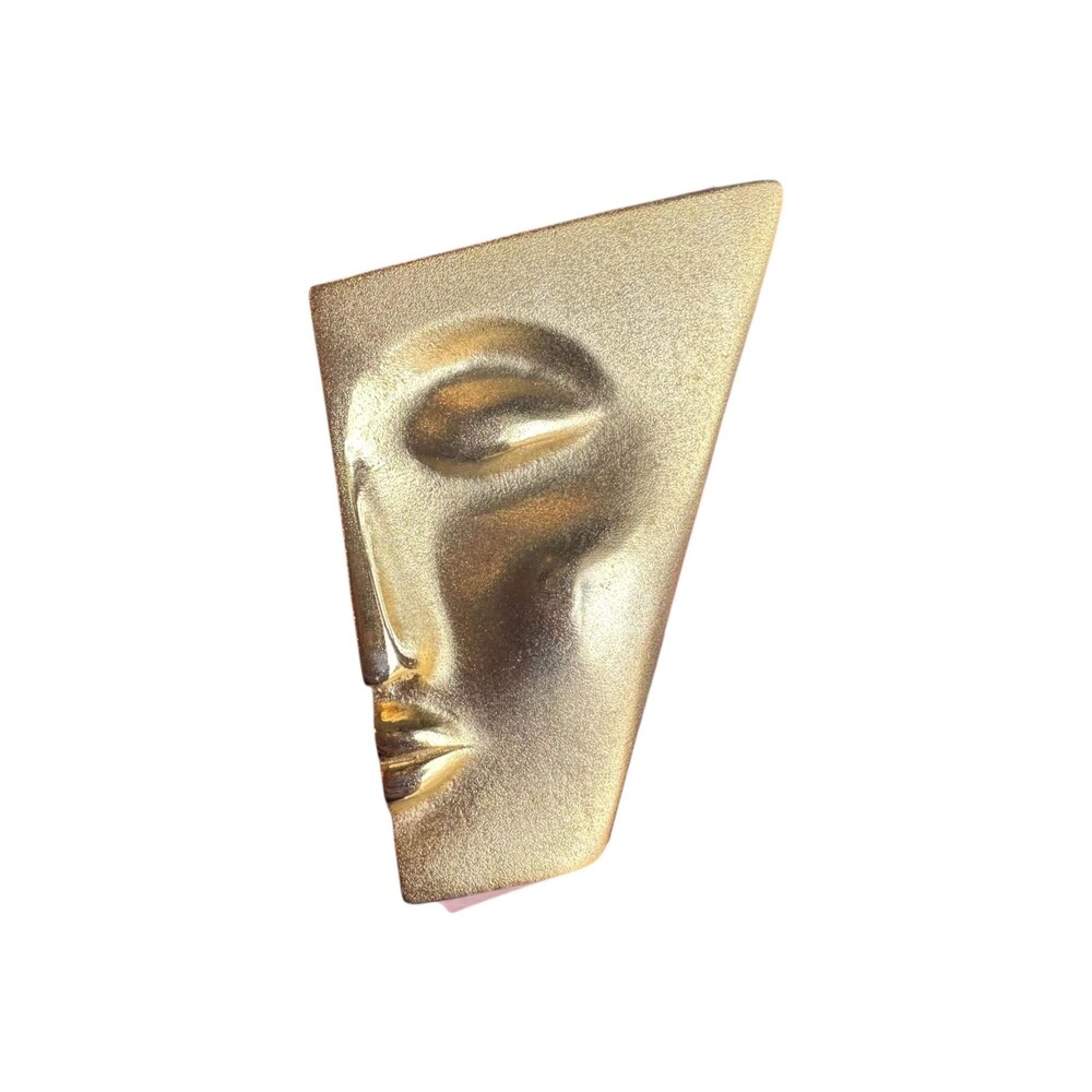 Vintage Modern Abstract Half Face Brooch Pin Gold Tone